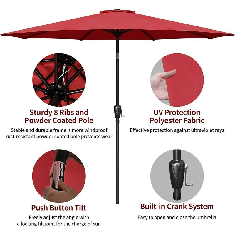 9 ft. Metal Button Tilt Market Patio Umbrella in Red