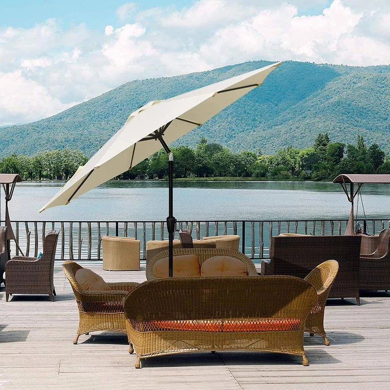 9 ft. Metal Button Tilt Market Patio Umbrella in Beige
