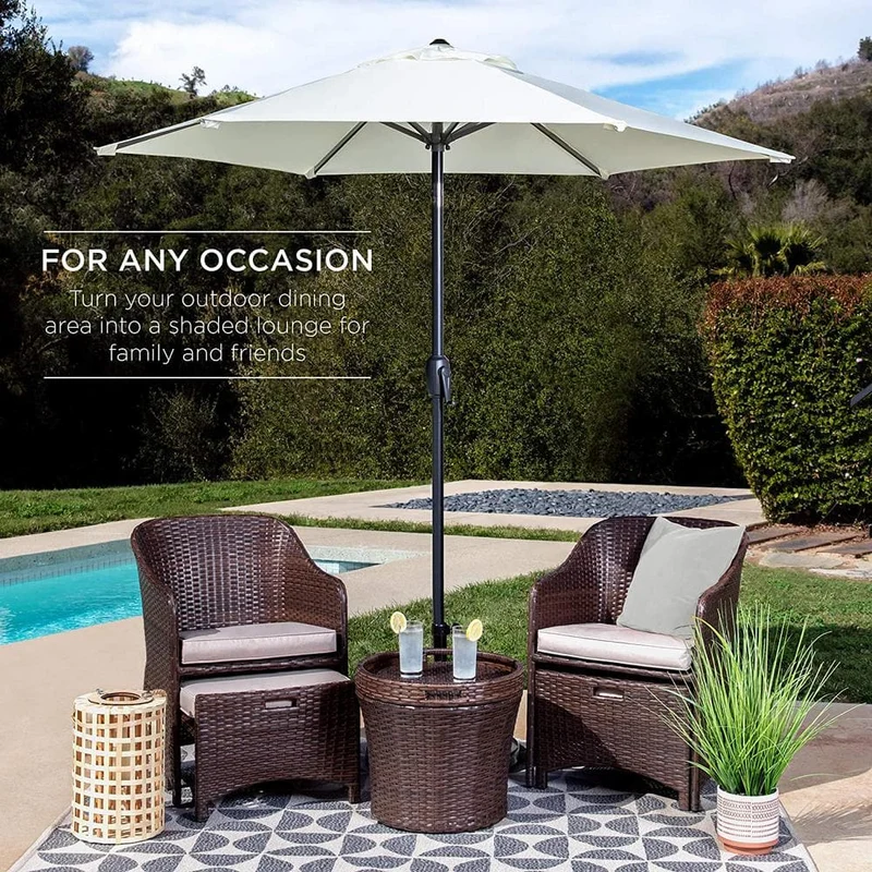 9 ft. Metal Button Tilt Market Patio Umbrella in Beige