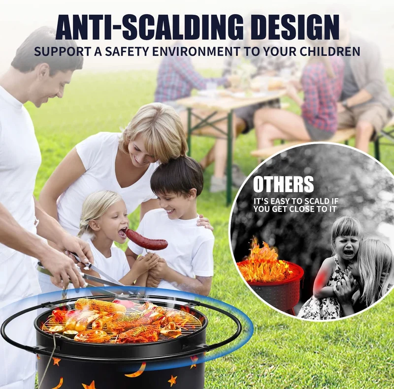 32 in. x 26 in. Round Metal Wood Burning Fire Pit with Cooking Grill and Spark Screen