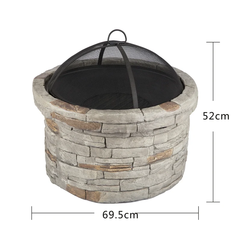 27 in. Round x 20 in. High Stone Propane Fire Pit Table with Barbecue Rack