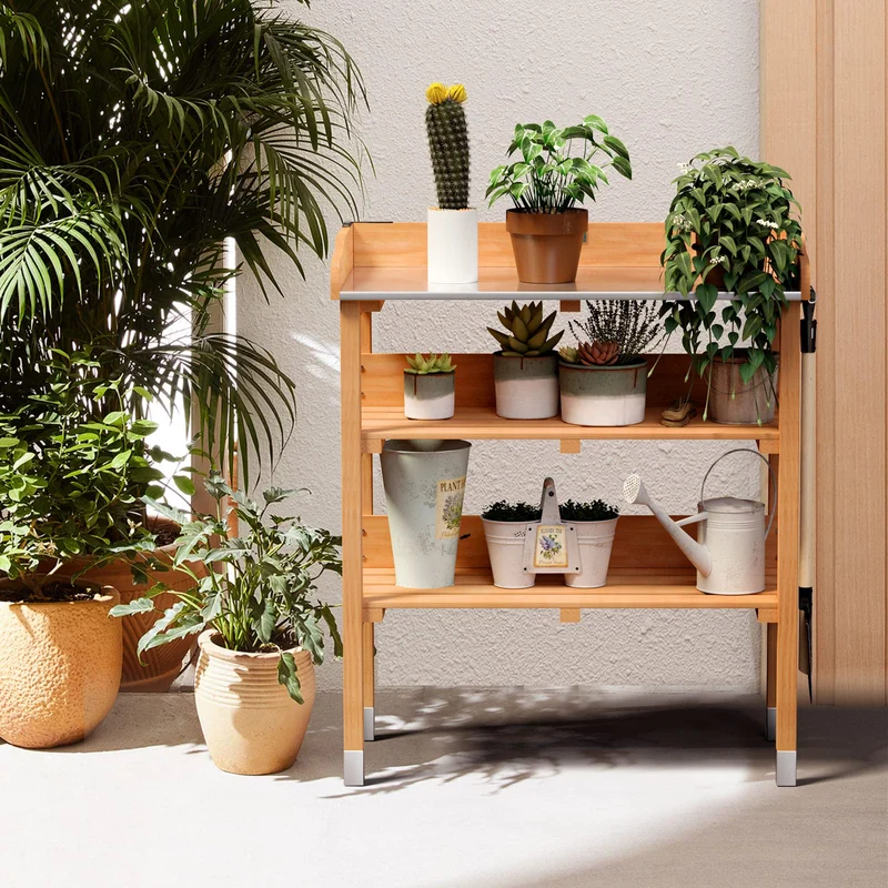 Natural Wood Potting Bench Work Station with Hook