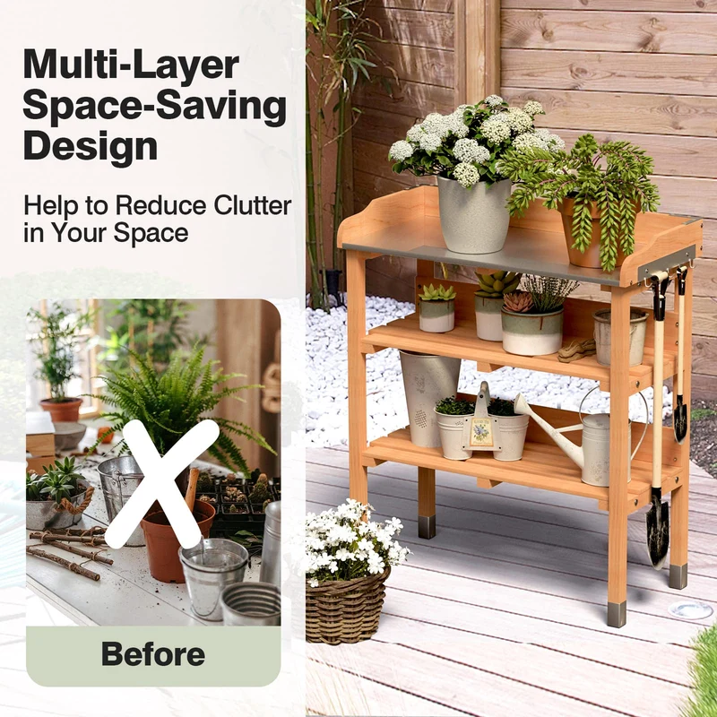 Natural Wood Potting Bench Work Station with Hook