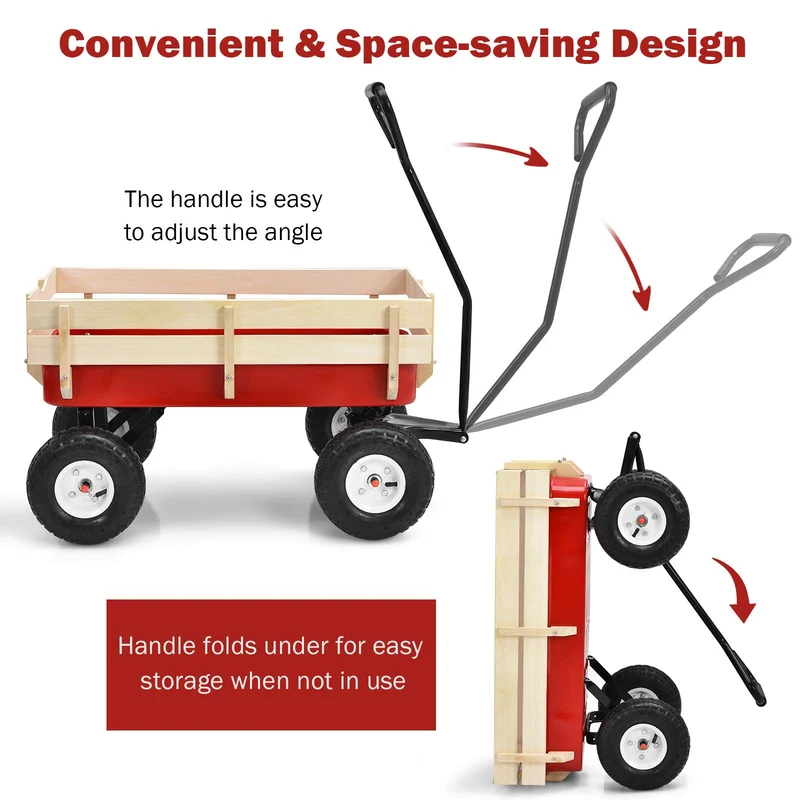 3 cu.ft. Capacity Portable Steel Wagon Outdoor Garden Cart in Red