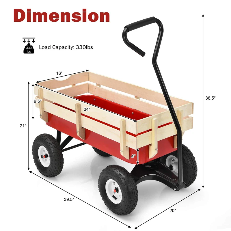 3 cu.ft. Capacity Portable Steel Wagon Outdoor Garden Cart in Red