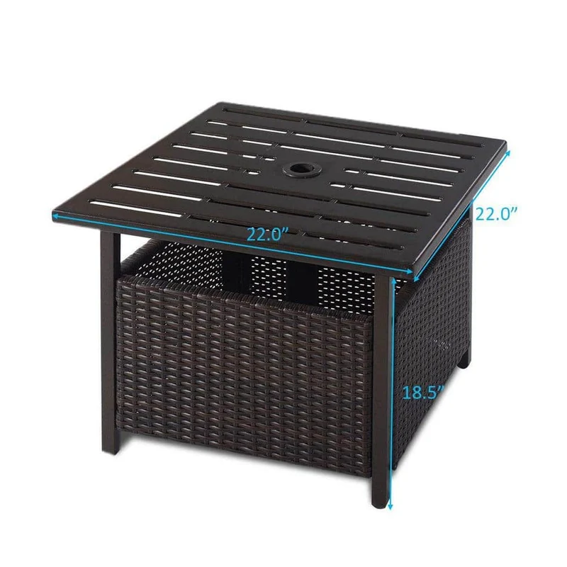 Brown Wicker Outdoor Side Table with Umbrella Hole