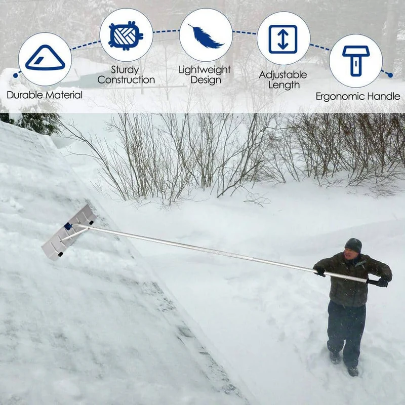 240 in. Outdoor Extendable Aluminum Sturdy Lightweight Roof Snow Rake with Anti-Skid Handle