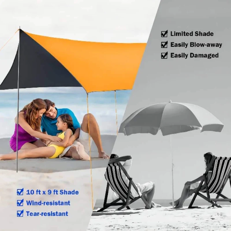 10 ft. x 10 ft. Portable Sun Shelter Beach Tent in Orange