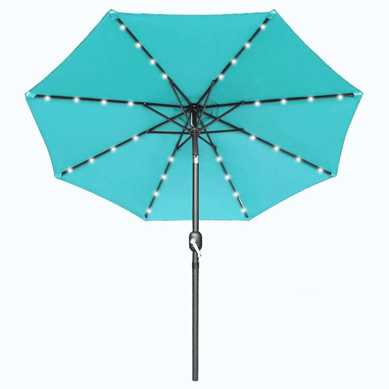 10 ft. Metal Market Solar Tilt Patio Umbrella in Turquoise with LED Lights