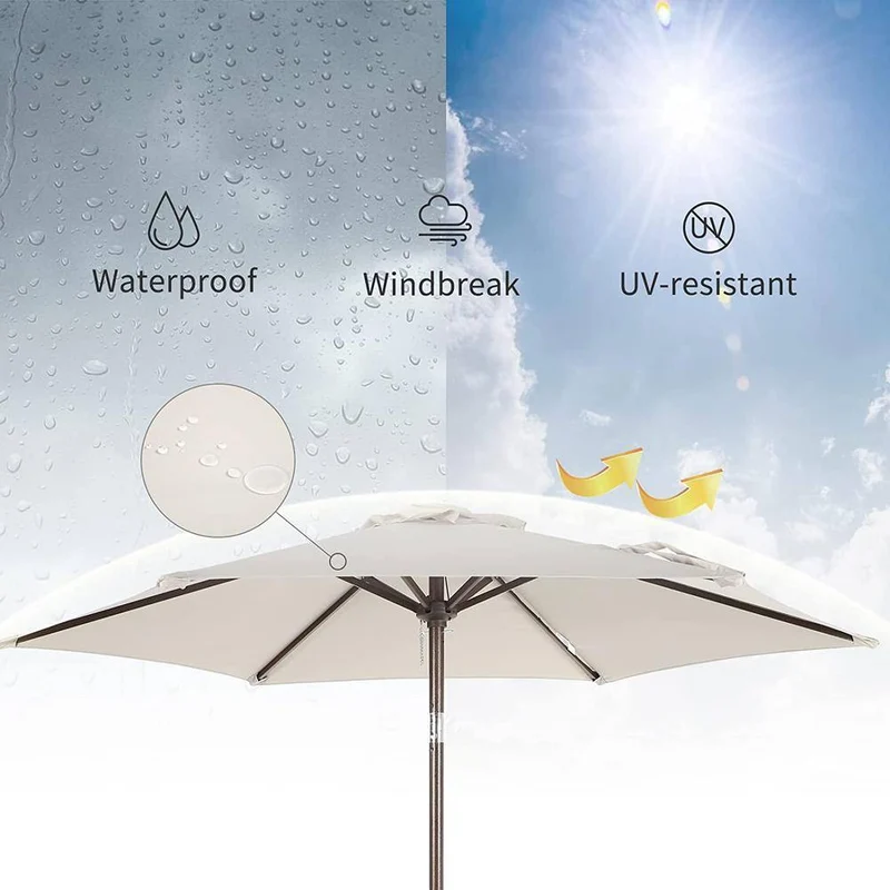 7.5 ft. Metal Pole Market Crank Patio Umbrella in Cream