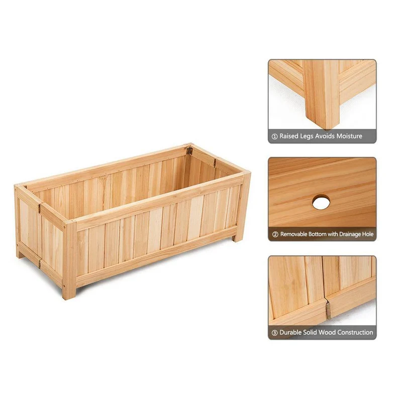 27.5 in. L x 12 in. W x 10 in. H Rectangular Wooden Flower Planter Box