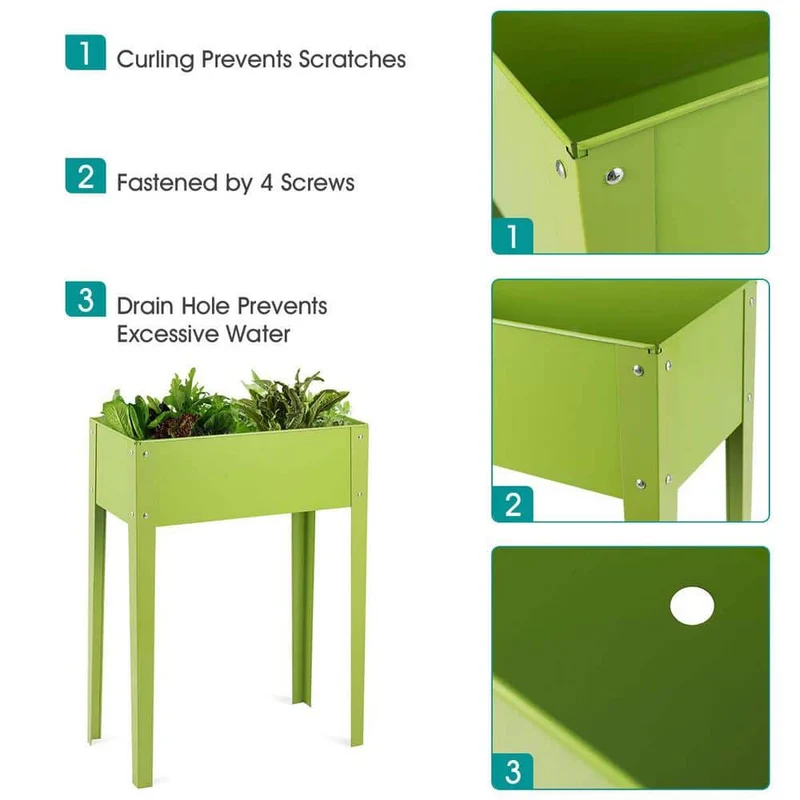 24.5 in. L x 12.5 in. D x 31.5 in. H Green Outdoor Elevated Garden Bed Raised Planter