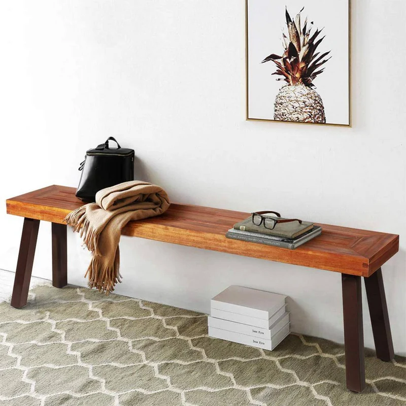 Acacia Wood Dining Bench with Steel Legs