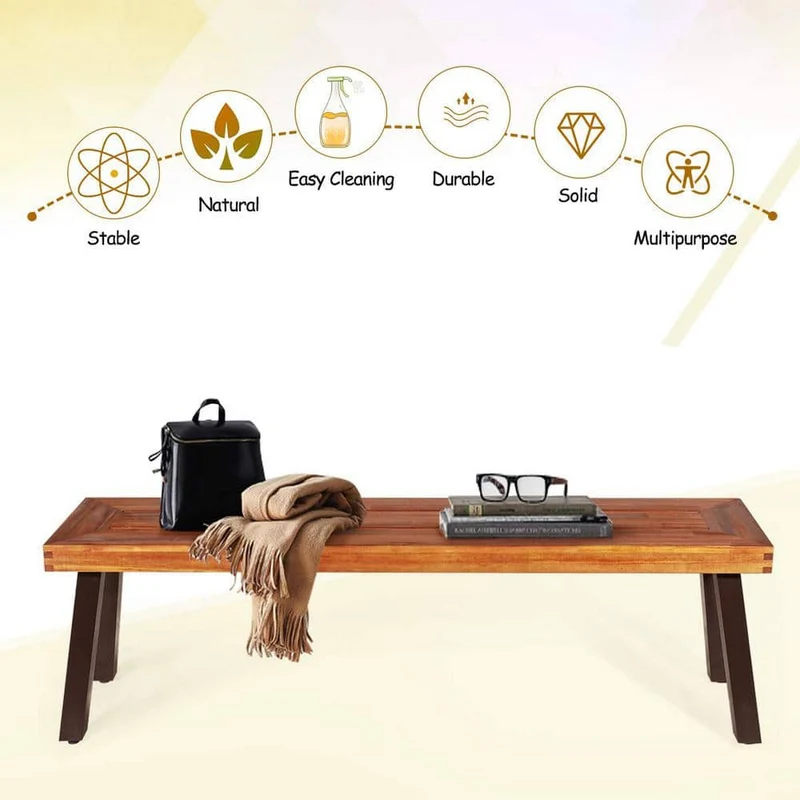 Acacia Wood Dining Bench with Steel Legs