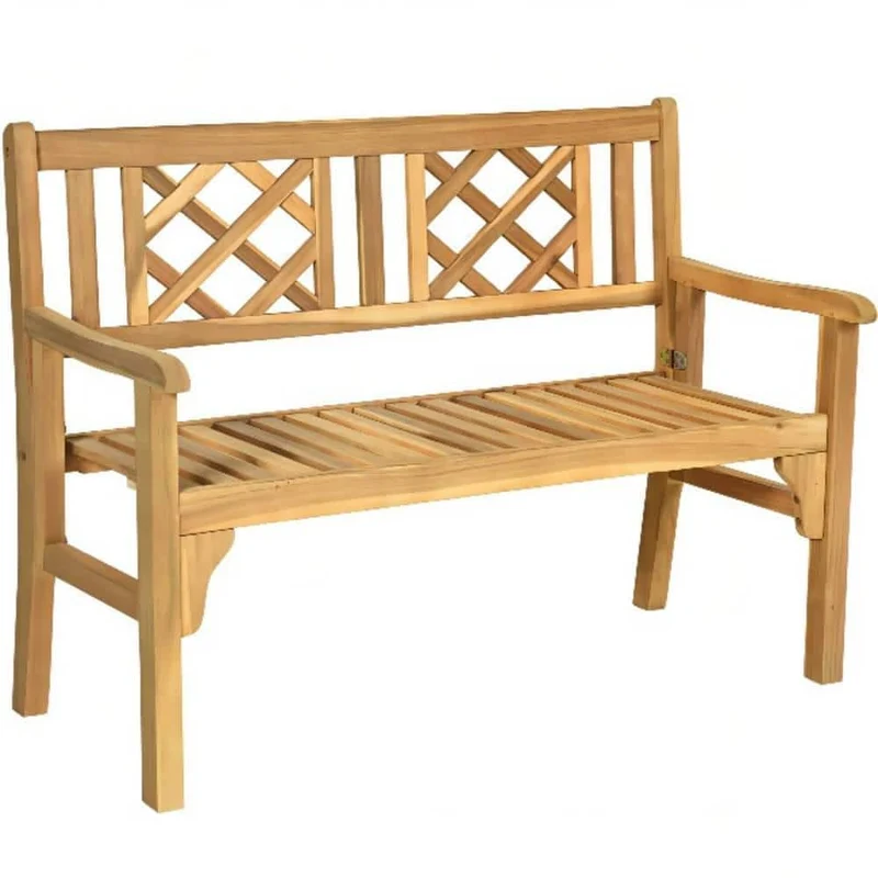 3-Person Acacia Wood Outdoor Bench Folding Armrest