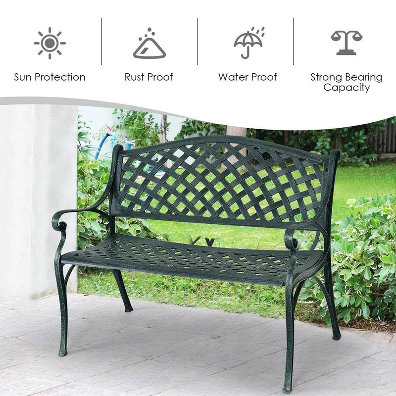 Ancient Green Aluminum Outdoor Patio Bench