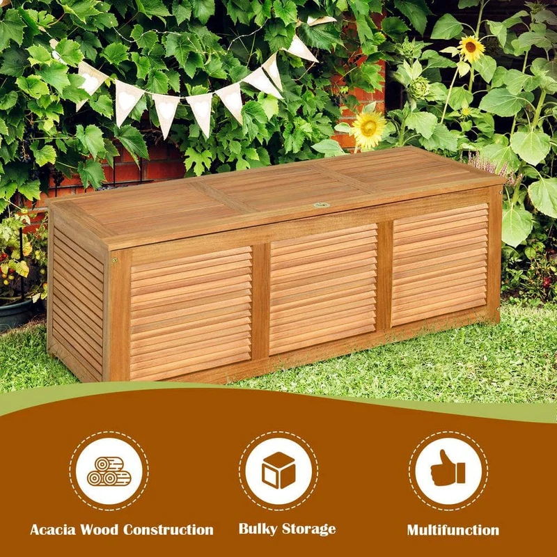 47 Gal. Acacia Wood Deck Outdoor Storage Bench Box