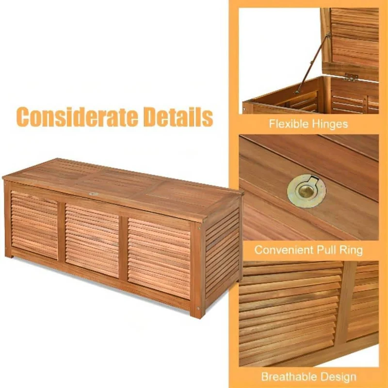 47 Gal. Acacia Wood Deck Outdoor Storage Bench Box