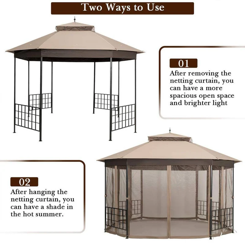 10 ft. x 12 ft. Outdoor Patio Gazebo with Netting