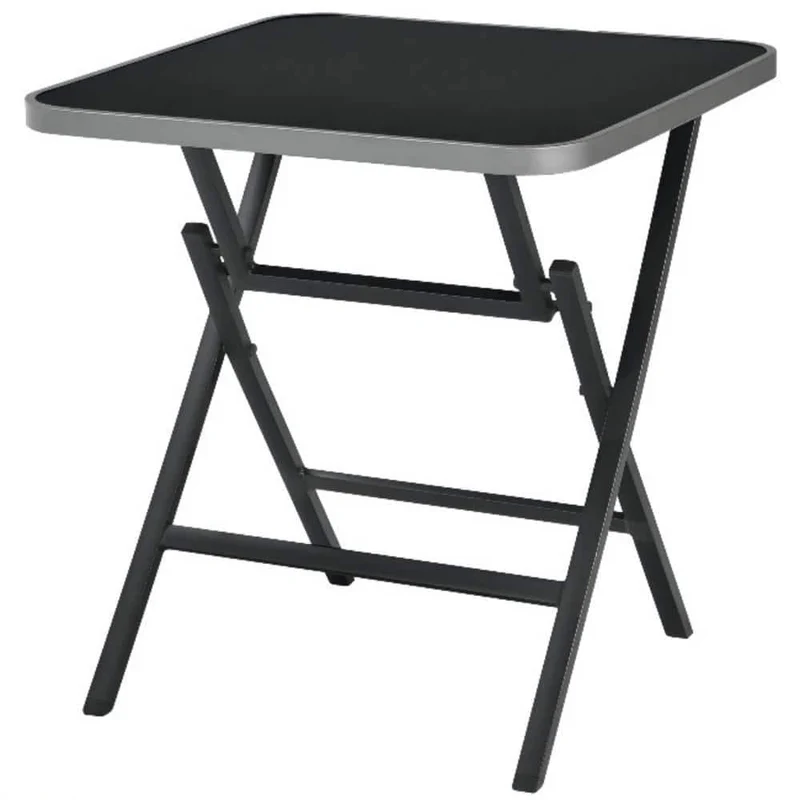 Metal Patio Folding Square Dining Table with Tempered Glass Top