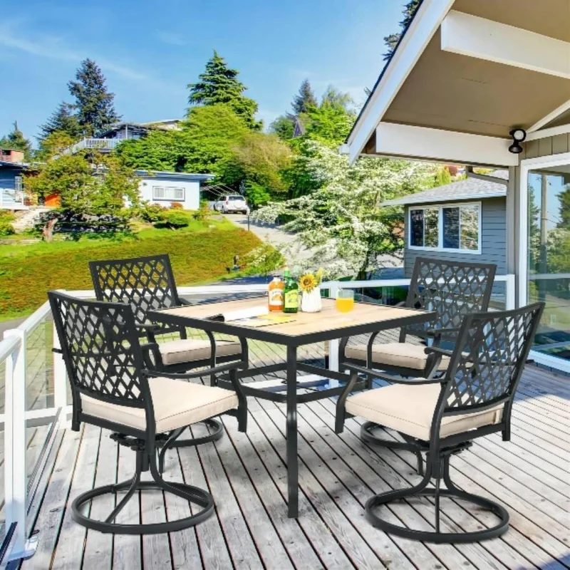 Black Square Metal Patio Outdoor Dining Table