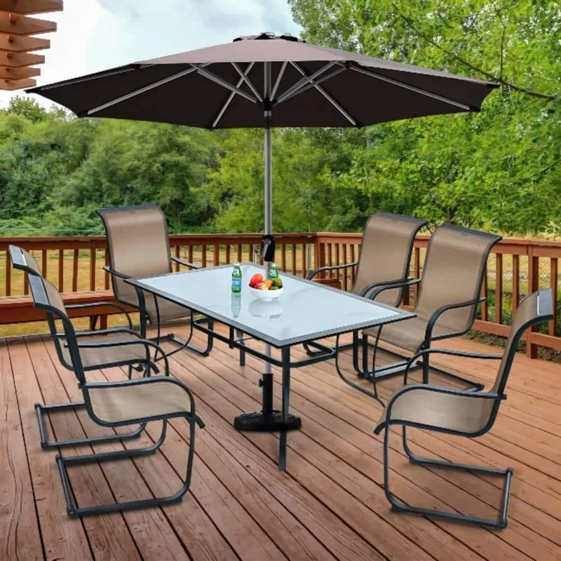 Mix and Match 60 in. x 38 in. Black Steel Rectangular Glass Top Outdoor Patio Dining Table