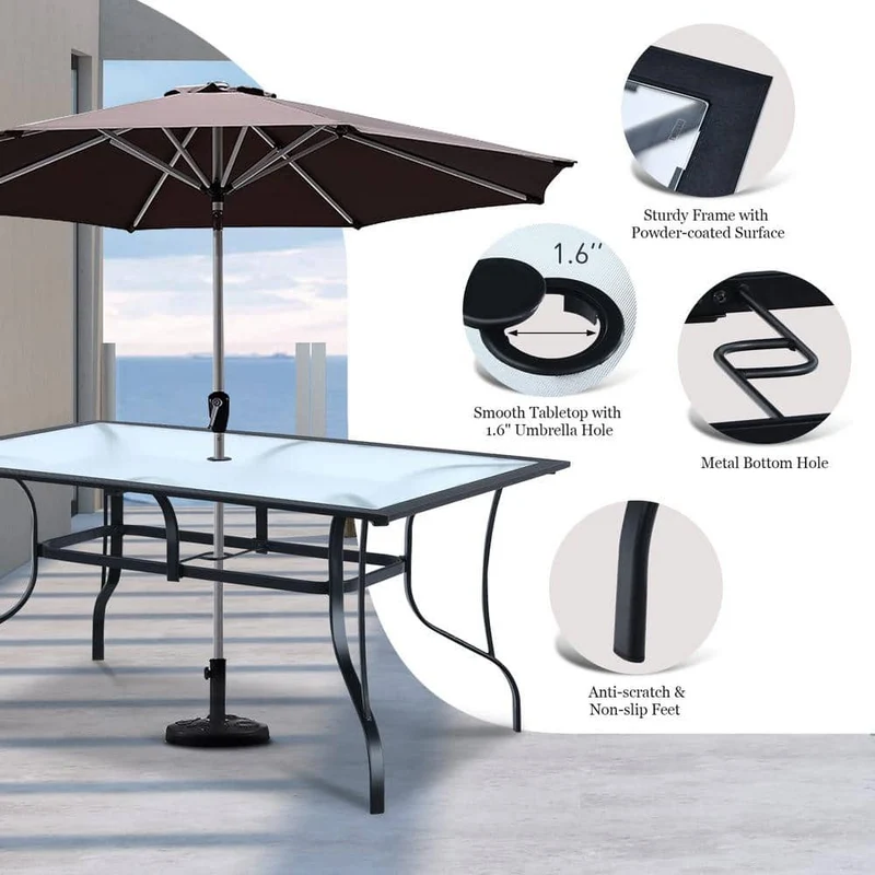 Mix and Match 60 in. x 38 in. Black Steel Rectangular Glass Top Outdoor Patio Dining Table