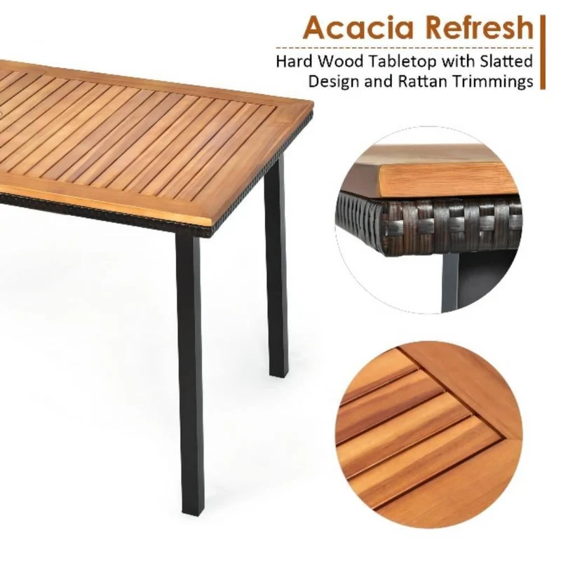 55 in. Wicker Outdoor Dining Table with Umbrella Hole