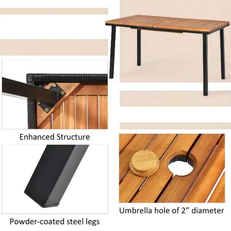 55 in. Wicker Outdoor Dining Table with Umbrella Hole