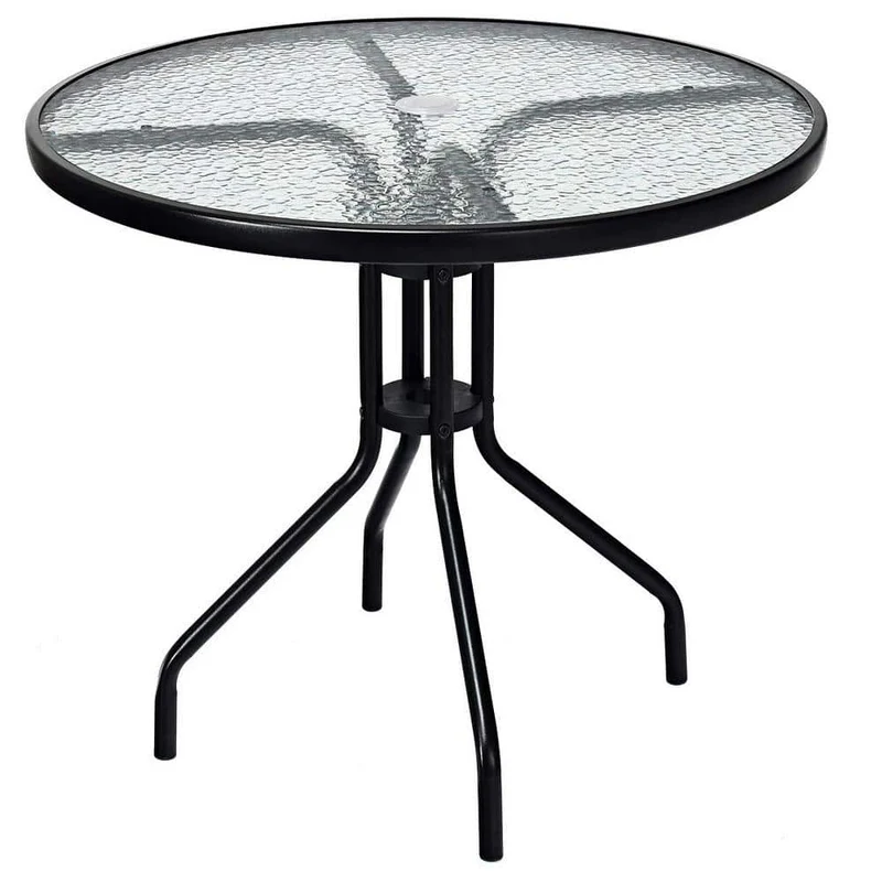 32 in. Black Round Metal Outdoor Dining Table with Umbrella Hole