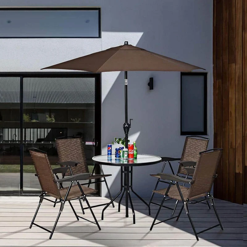 32 in. Black Round Metal Outdoor Dining Table with Umbrella Hole