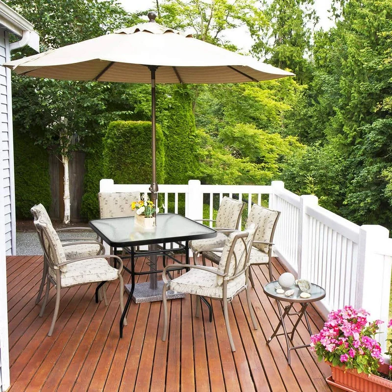 32 in. Black Square Metal Outdoor Dining Table with Umbrella Hole and Tempered Glass Top
