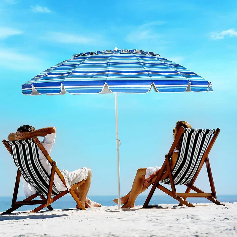 8 ft. Steel Pole Beach Umbrella with Sand Anchor and Tilt Mechanism in Navy Blue