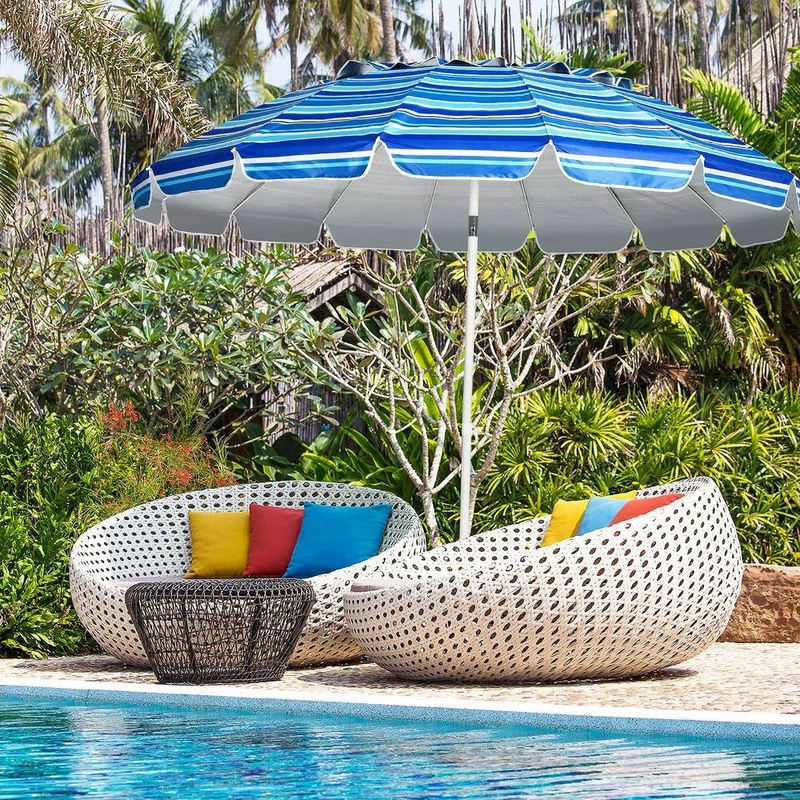 8 ft. Steel Pole Beach Umbrella with Sand Anchor and Tilt Mechanism in Navy Blue