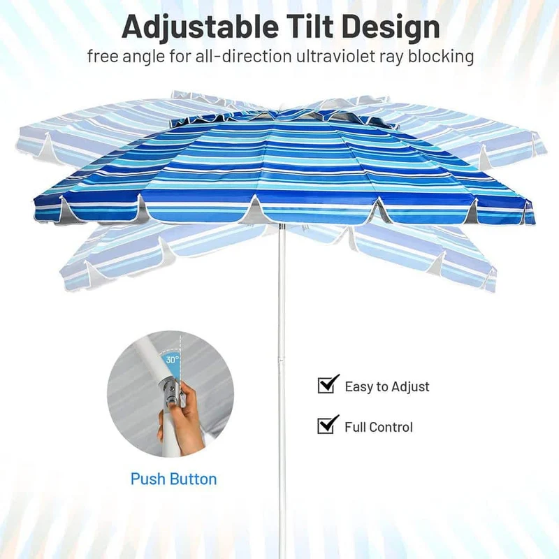 8 ft. Steel Pole Beach Umbrella with Sand Anchor and Tilt Mechanism in Navy Blue