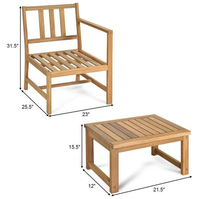 Brown Acacia Wood Outdoor Loveseat with Separable Coffee Table