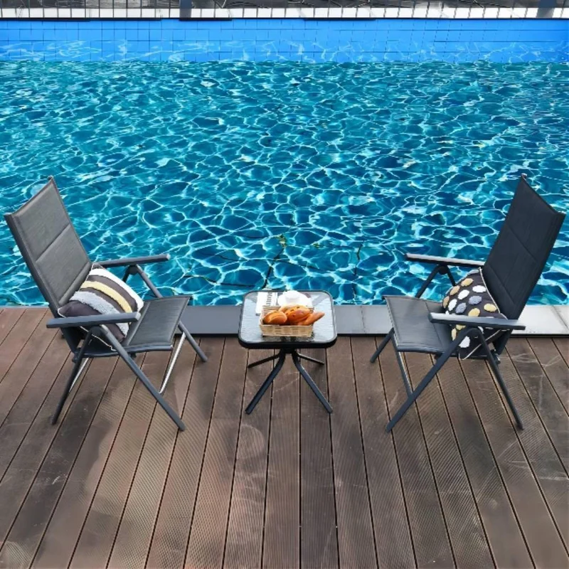 Gray Metal Padded Sling Folding Outdoor Patio Dining Chair (2-Pack)