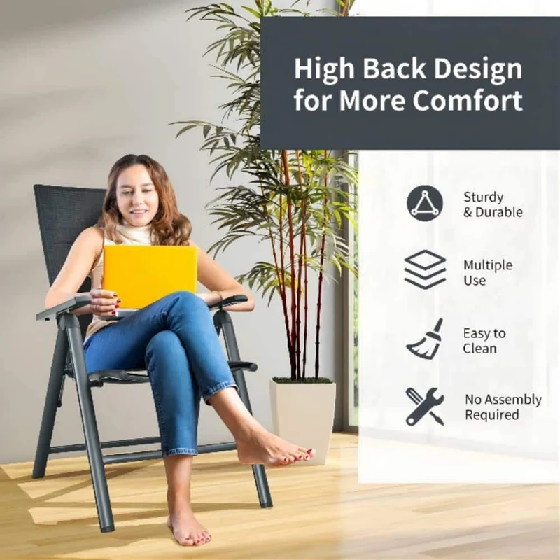 Gray Metal Padded Sling Folding Outdoor Patio Dining Chair (2-Pack)