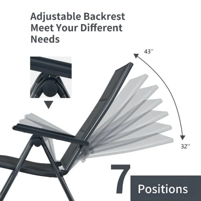 Gray Metal Padded Sling Folding Outdoor Patio Dining Chair (2-Pack)