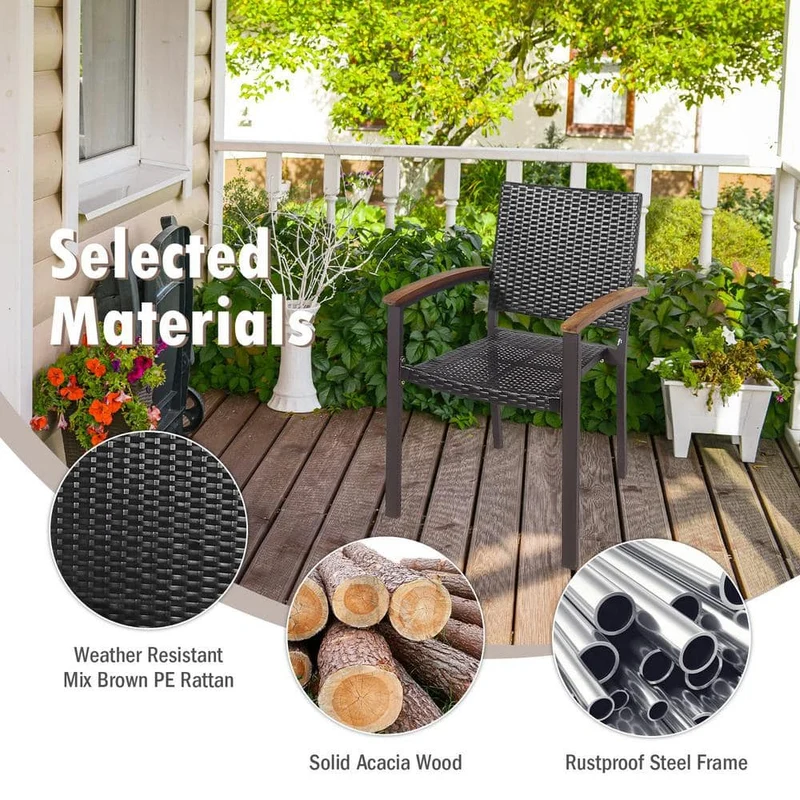 Black Wicker Stackable Outdoor Dining Chair (Set of 2)