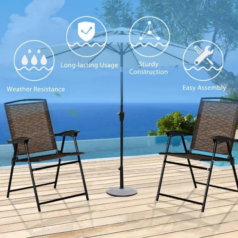 Brown 3-Piece Metal Bistro Set with Folding Chairs and Glass Table