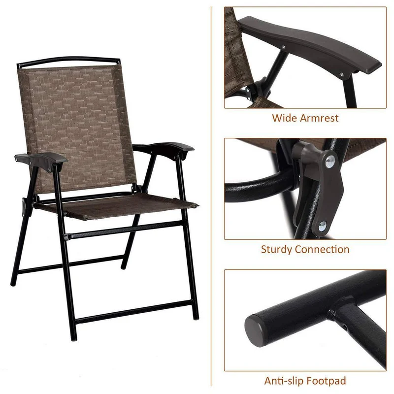 Brown 3-Piece Metal Bistro Set with Folding Chairs and Glass Table