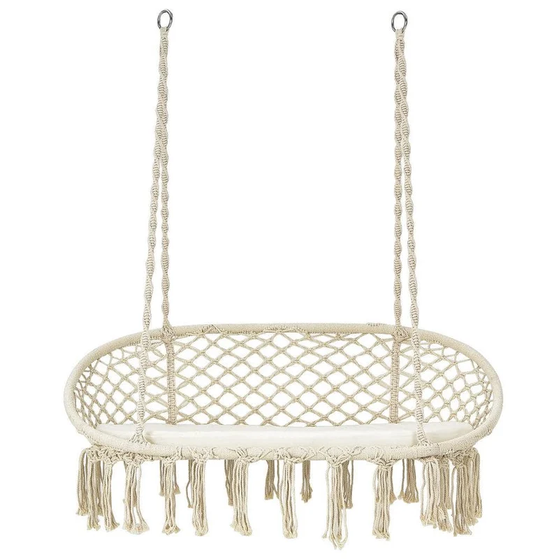2-Person Steel Outdoor Patio Hanging Double Hammock Swing Chair with White Cushion