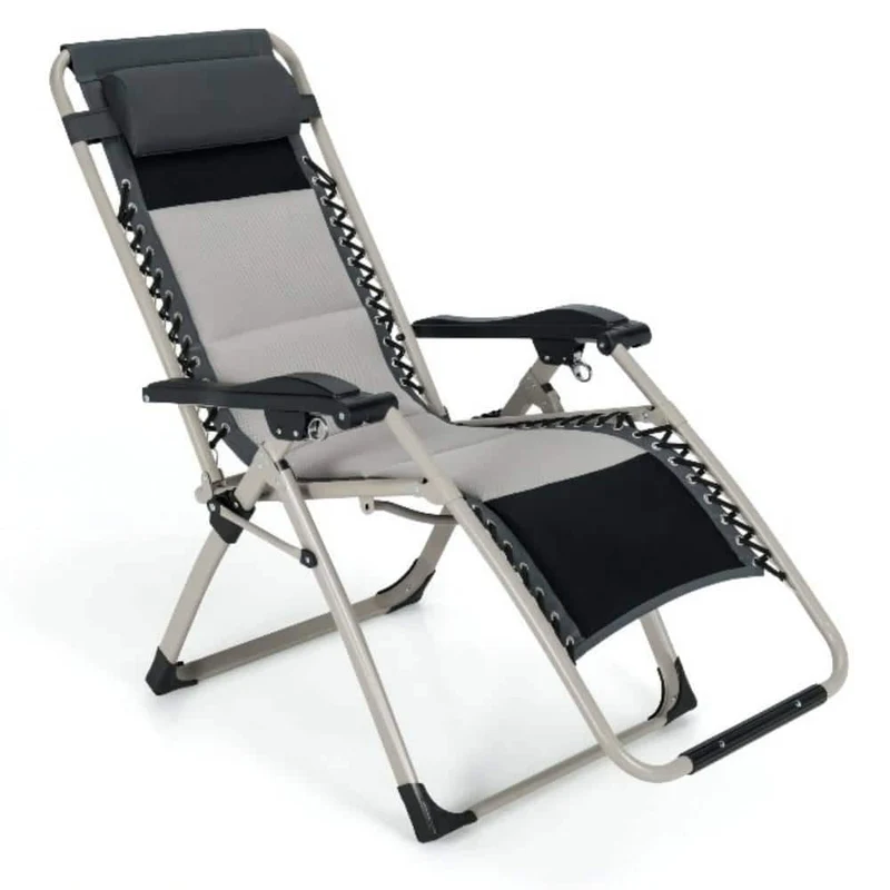 Black Metal Outdoor Adjustable Recliner Folding Padded Zero Gravity Chair
