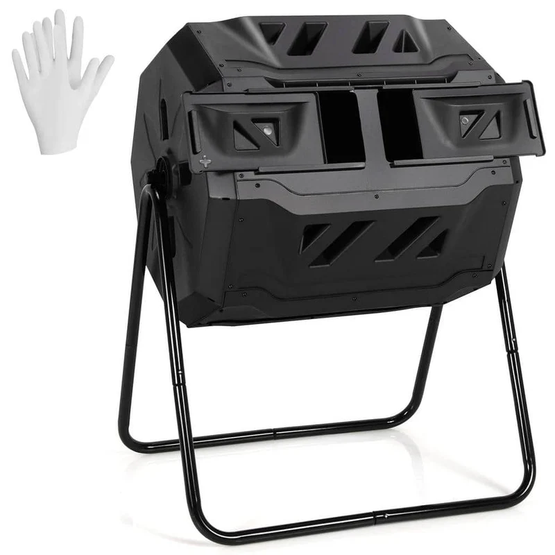 43 Gal. Black Tumbling Composter with Dual Rotating Chamber