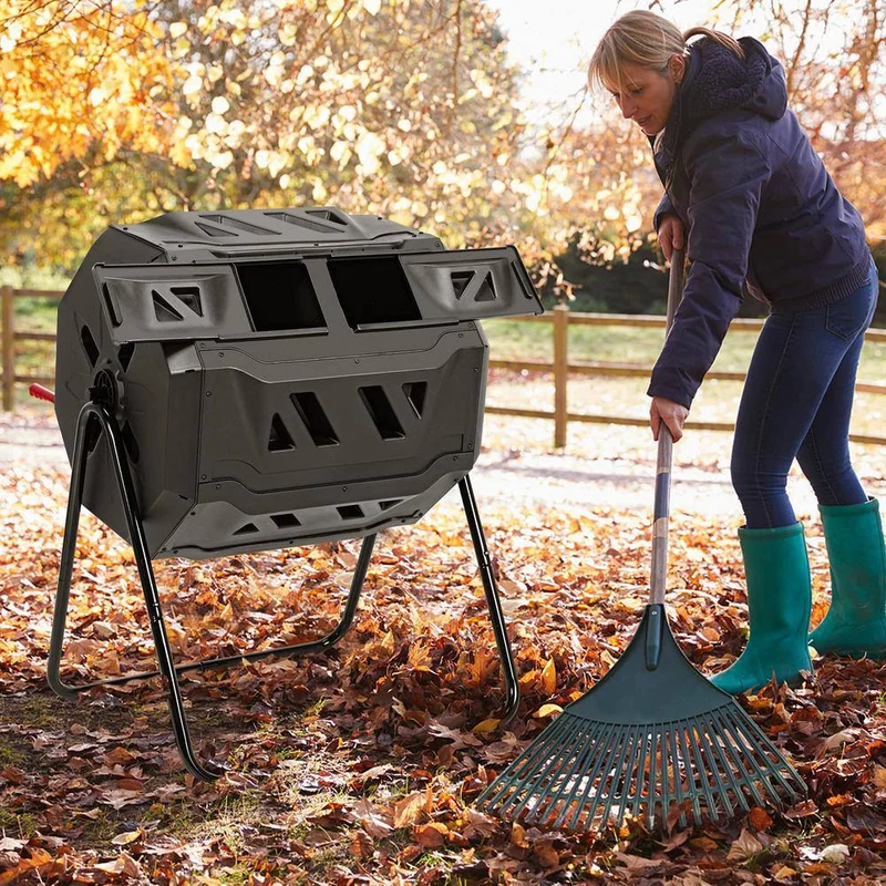 43 Gal. Black Tumbling Composter with Dual Rotating Chamber