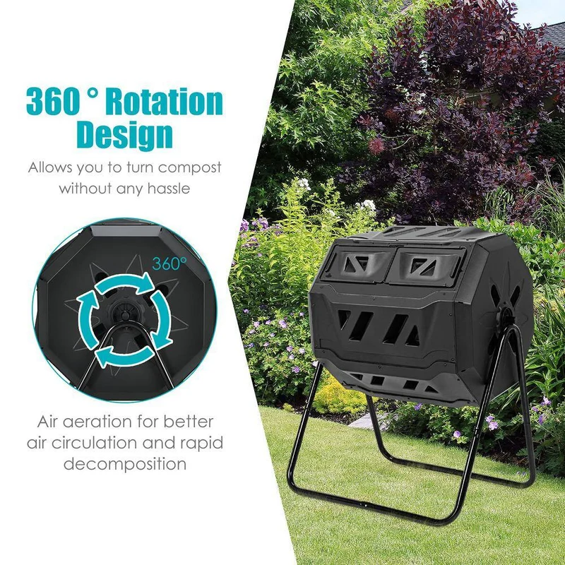 43 Gal. Black Tumbling Composter with Dual Rotating Chamber