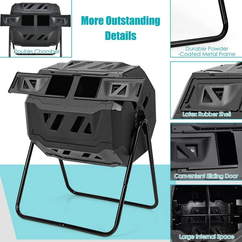 43 Gal. Black Tumbling Composter with Dual Rotating Chamber