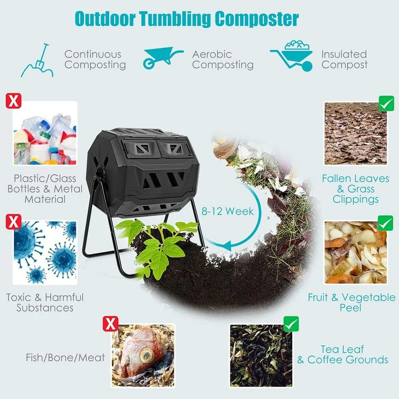 43 Gal. Black Tumbling Composter with Dual Rotating Chamber