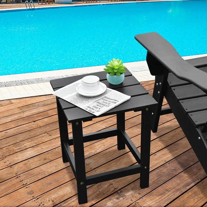 15 in. Black Square Wooden Slat Outdoor Side Table